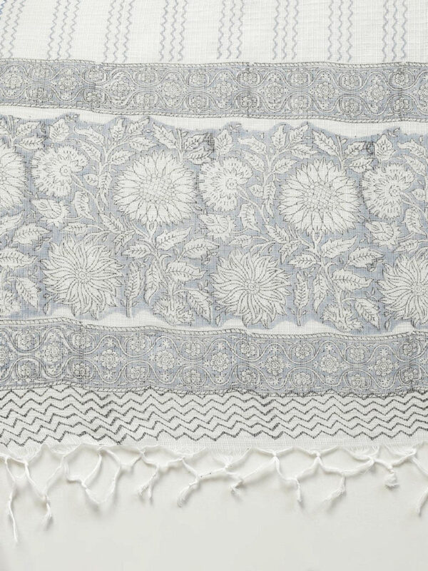 Divena Sky blue Hand Block Printed Anarkali kurta Pant Set with Dupatta - Image 2