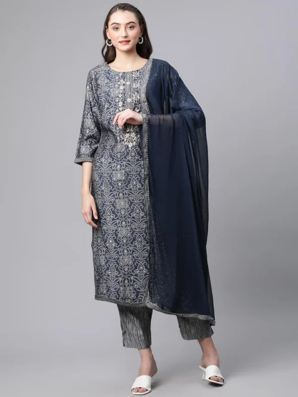 Divena Blue Bandhani Print Chanderi Kurta pant set With Dupatta - Image 2