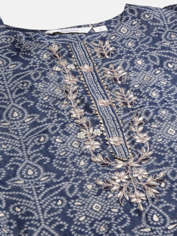 Divena Blue Bandhani Print Chanderi Kurta pant set With Dupatta - Image 5
