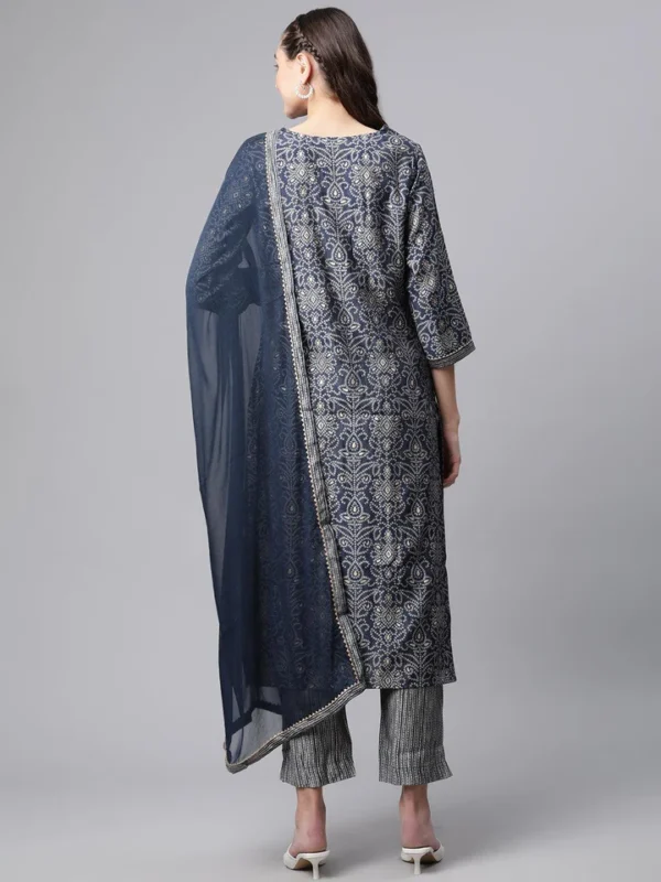 Divena Blue Bandhani Print Chanderi Kurta pant set With Dupatta - Image 4
