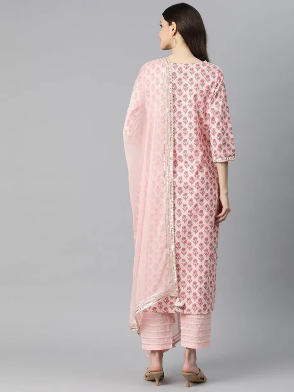 Divena Pink Cotton Straight Kurta Pant Set With Dupatta - Image 6