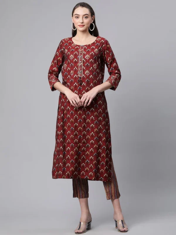 Divena Maroon Chanderi Kurta pant set - Image 2