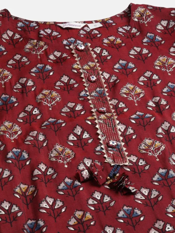Divena Maroon Chanderi Kurta pant set - Image 6