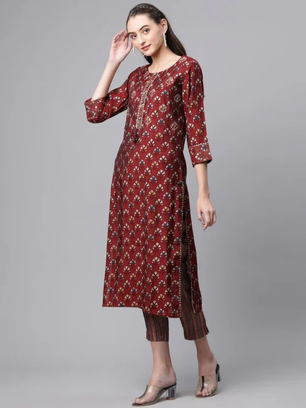 Divena Maroon Chanderi Kurta pant set - Image 3