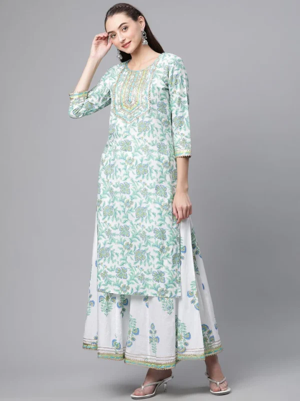 Divena White Floral Printed Kurta Palazzo set with Dupatta - Image 3