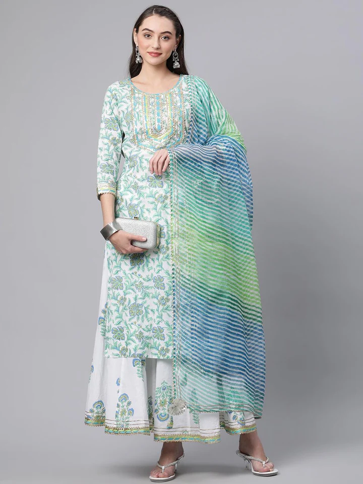 DK0763.7_720x Divena White Floral Printed Kurta Palazzo set with Dupatta - Image 1