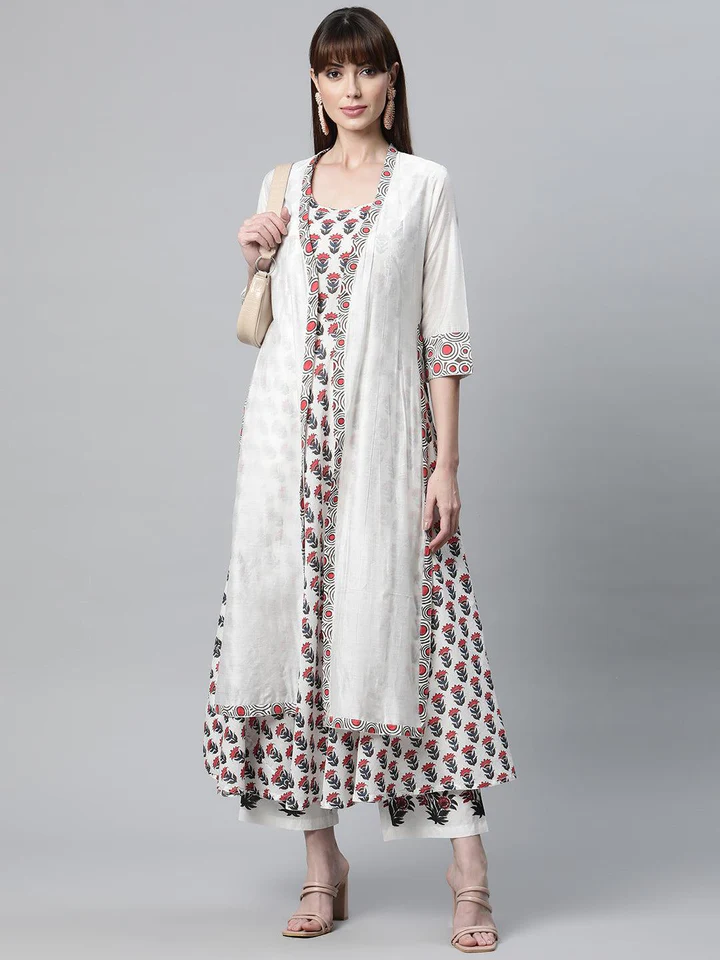 DK0766.3_720x Divena White Floral Kurta Pant Set with Chanderi Shurg - Image 1