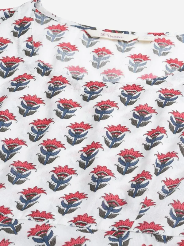 Divena White Floral Kurta Pant Set with Chanderi Shurg - Image 6