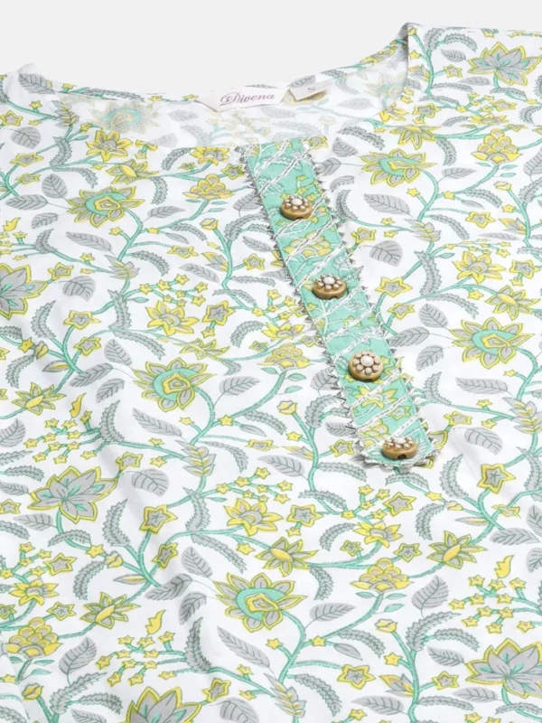 Divena White Cotton Straight Kurta Pant set with Dupatta - Image 4