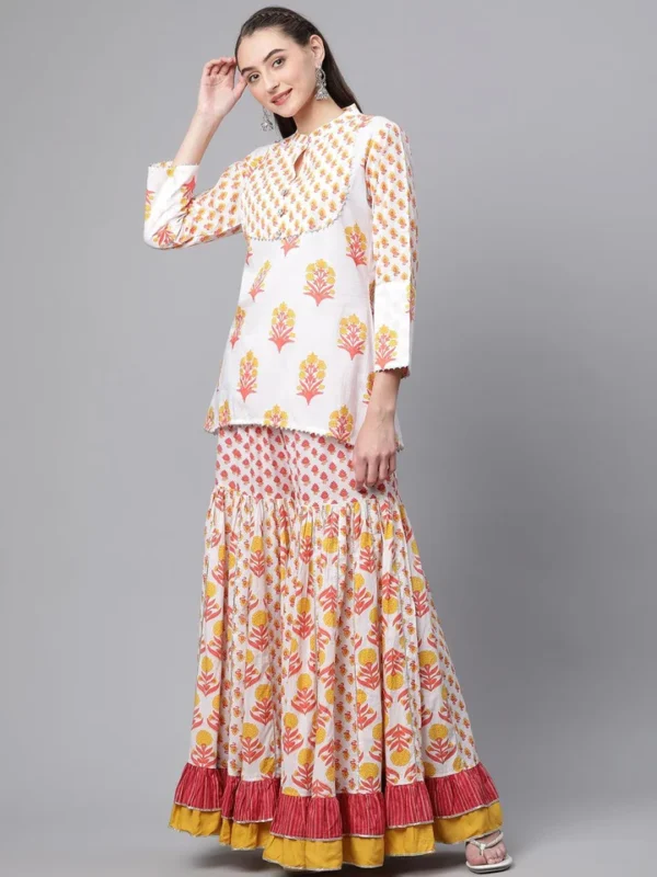 Divena Yellow White Peplum Top Sharara Set with Dupatta - Image 3