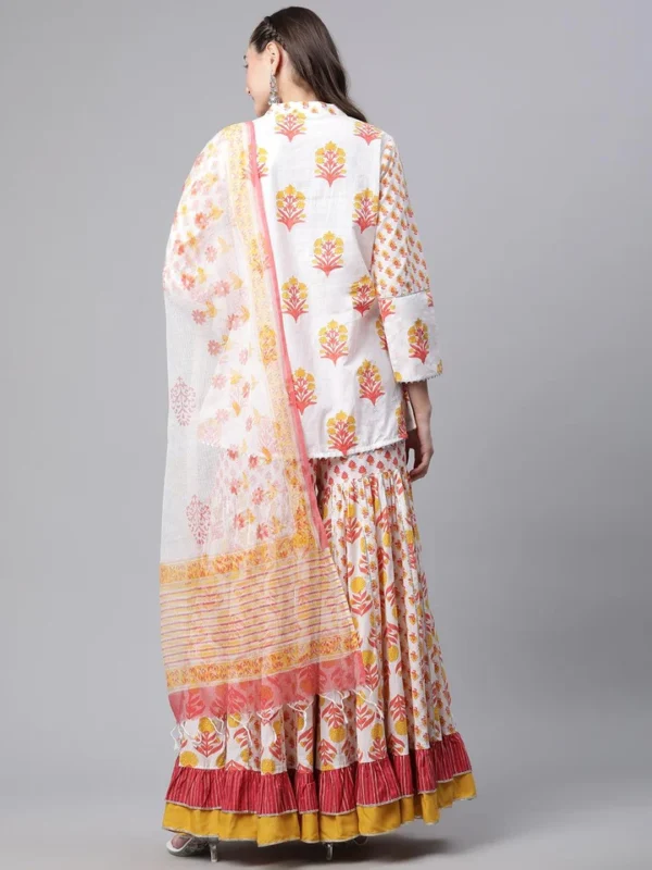 Divena Yellow White Peplum Top Sharara Set with Dupatta - Image 4