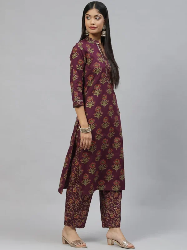 Divena Purple Cotton Straight Kurta Pant Set with Dupatta - Image 3