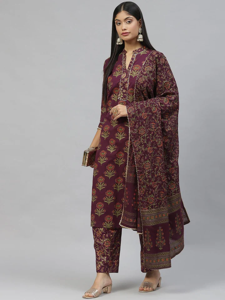 DK0782.4_720x Divena Purple Cotton Straight Kurta Pant Set with Dupatta - Image 1