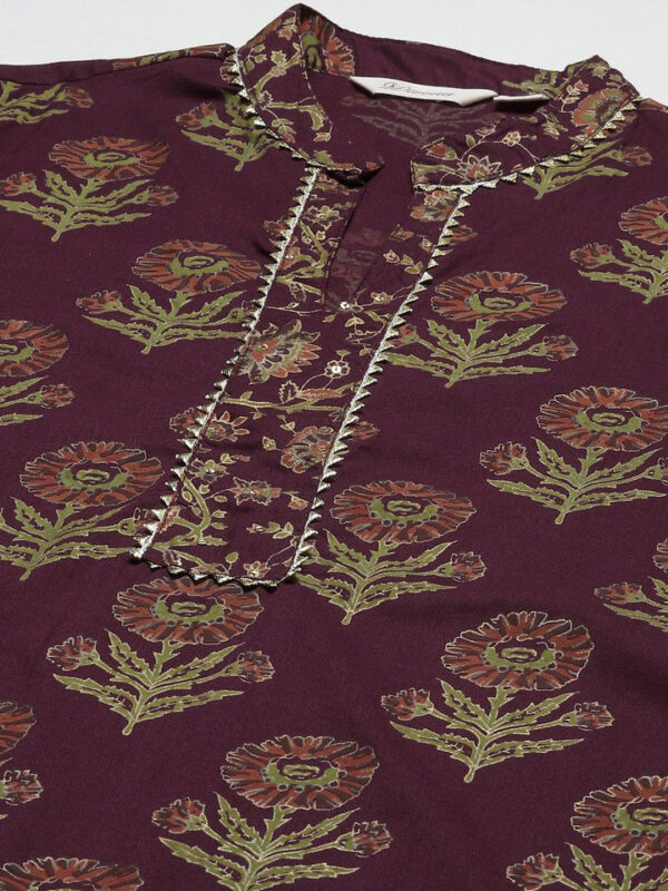 Divena Purple Cotton Straight Kurta Pant Set with Dupatta - Image 5