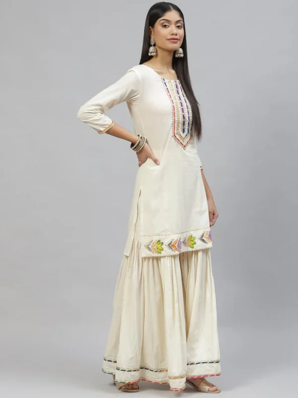 Divena Cream Solid Kurta Sharara Set with Hand Painted Dupatta - Image 3