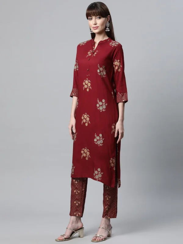 Divena Maroon Rayon Kurta Pant Set with kota doria Dupatta - Image 3