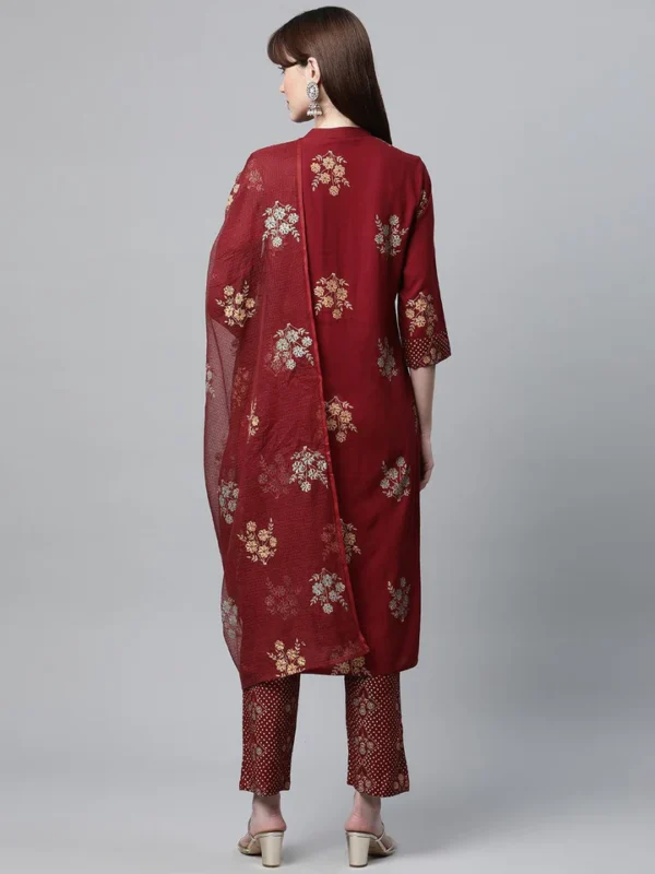 Divena Maroon Rayon Kurta Pant Set with kota doria Dupatta - Image 4