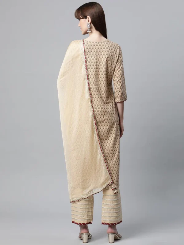 Divena Beige Color Cotton Straight Kurta Pant Set with Dupatta - Image 4