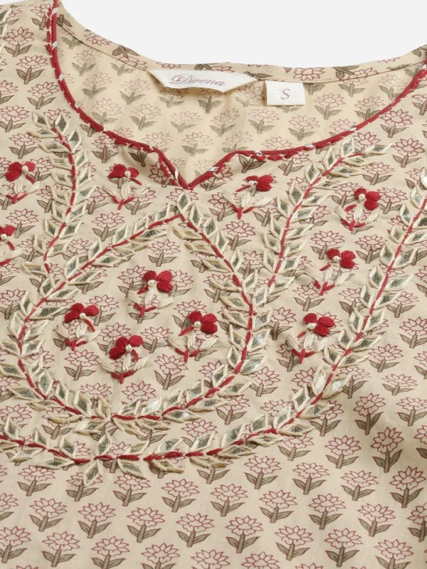 Divena Beige Color Cotton Straight Kurta Pant Set with Dupatta - Image 5