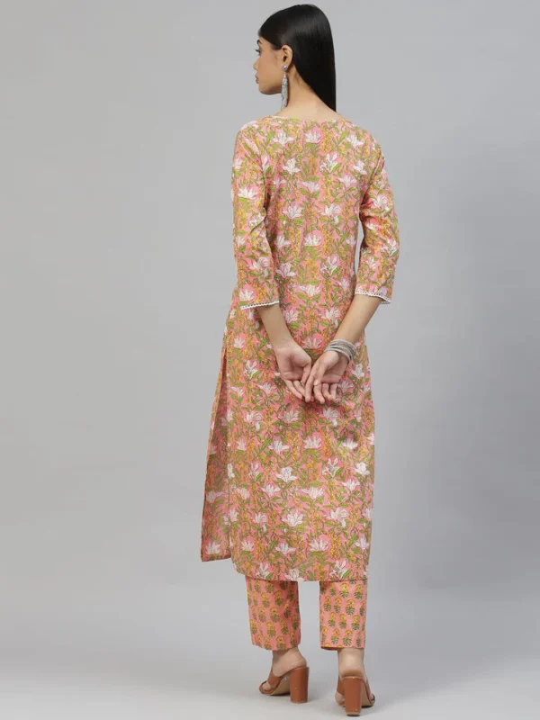 Divena Pink Floral Cotton Kurta Pant Set - Image 4