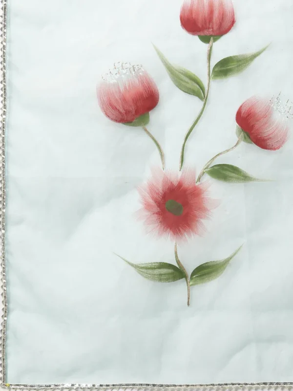 Divena Sky Blue Hand Painted Floral Organza Anarkali Kurta Pant Set with Dupatta - Image 8