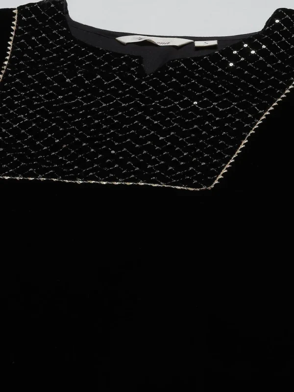 Divena Black Velvet hand work Kurta pant With Net Dupatta set - Image 5