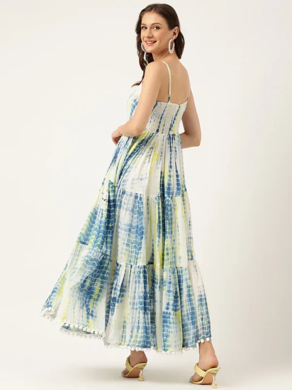 Blue Tie and Dye Dyed with Pom-Pom Detail Maxi Dress - Image 4