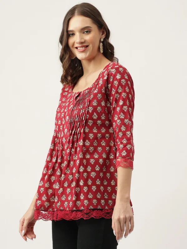 Divena Maroon Floral Printed Cotton Peplum Top - Image 3