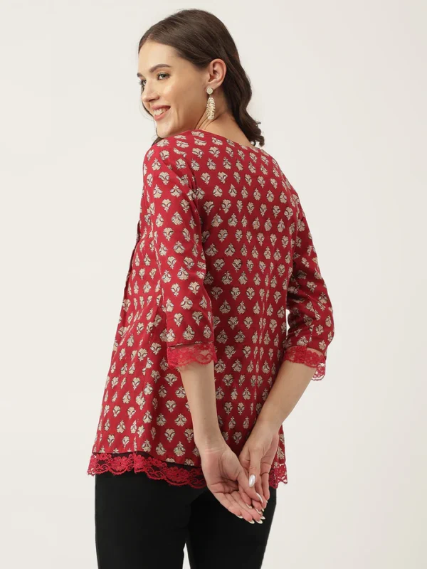 Divena Maroon Floral Printed Cotton Peplum Top - Image 5