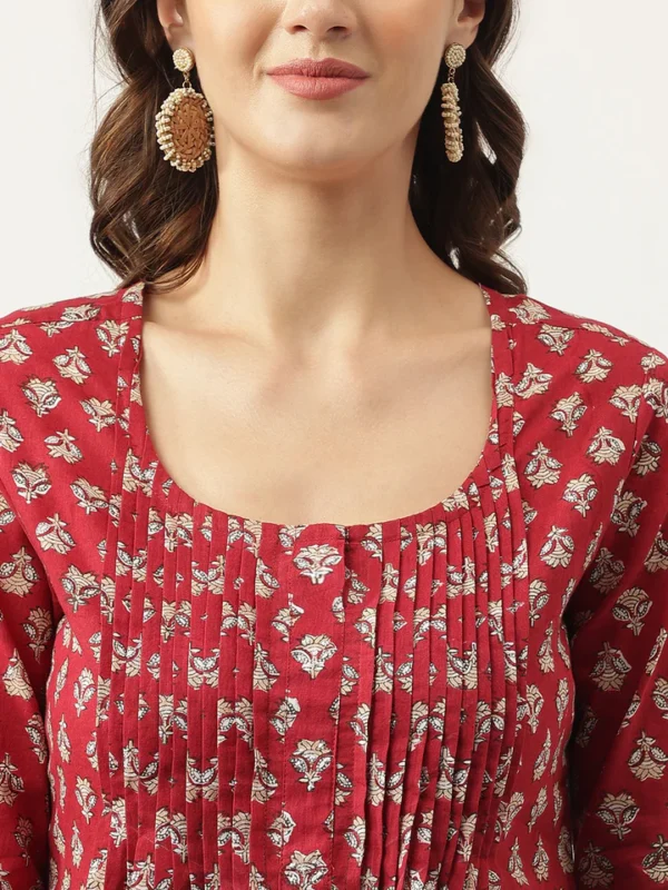 Divena Maroon Floral Printed Cotton Peplum Top - Image 6