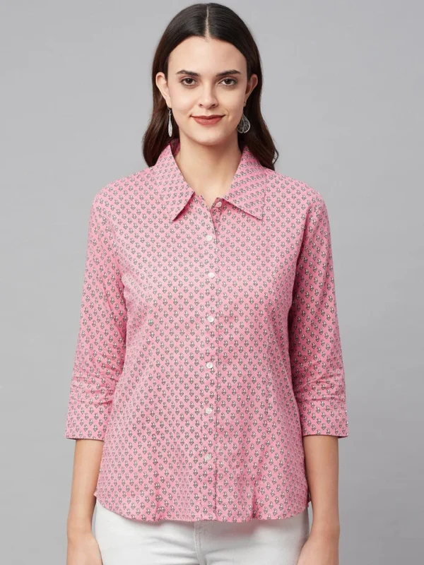 Divena Baby Pink Block Printed Casual Women Shirts - Image 3