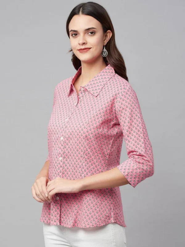 Divena Baby Pink Block Printed Casual Women Shirts - Image 2