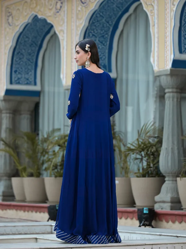 Blue Gota Patii work Georgette Long Kurta with Shantoon Lining with Dupatta - Image 6