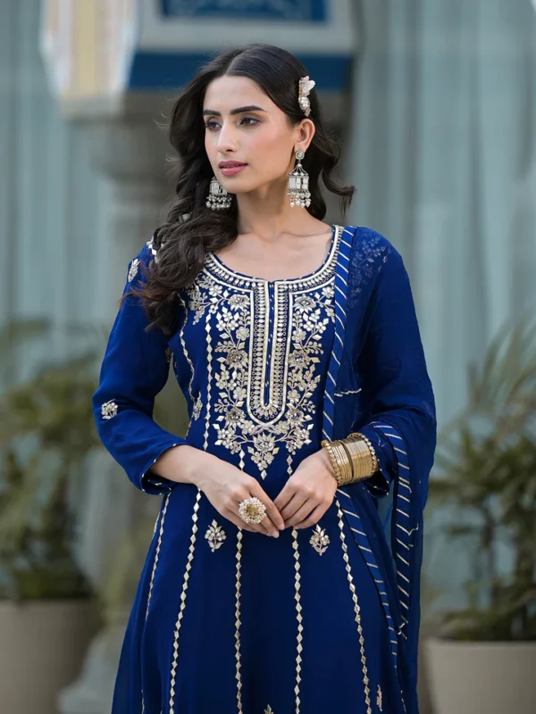 Blue Gota Patii work Georgette Long Kurta with Shantoon Lining with Dupatta - Image 7