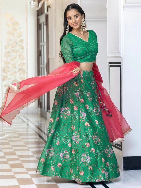 Green Crepe Silk Digital Floral Printed Lehenga Choli With Dupatta Janasya 3237