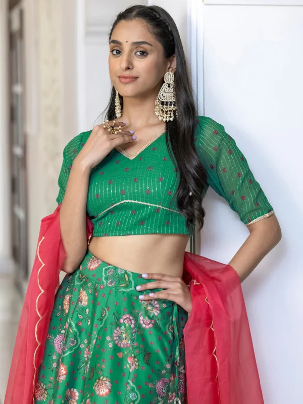 Green Crepe Silk Digital Floral Printed Lehenga Choli With Dupatta Janasya 7788