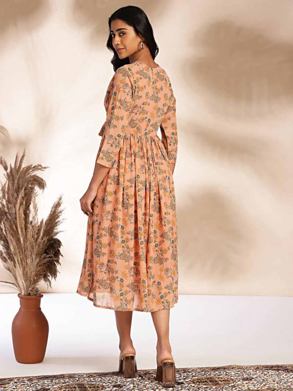Peach Georgette Floral Fit & Flare Dress - Image 5