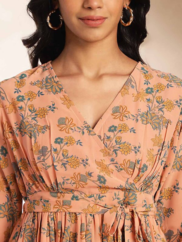 Peach Georgette Floral Fit & Flare Dress - Image 7