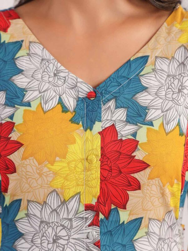 Multicolour Cotton Floral Panelled Flared Dress - Image 7