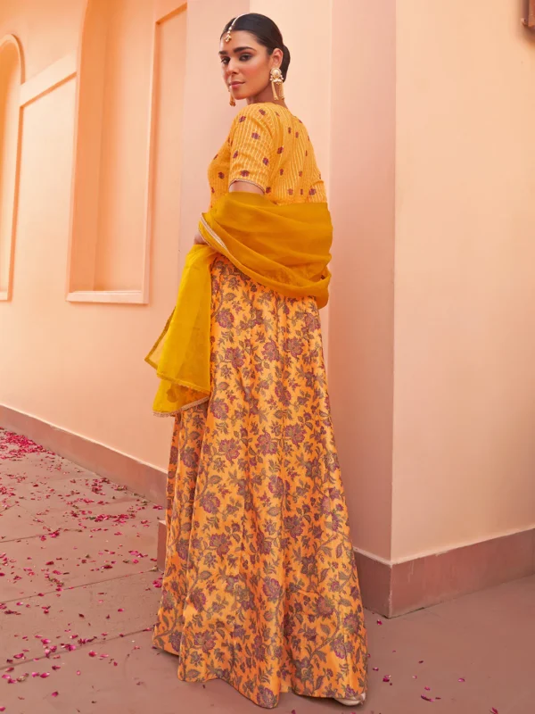 Mustard Crepe Silk Digital Floral Printed Lehenga Choli With Dupatta Janasya 3300