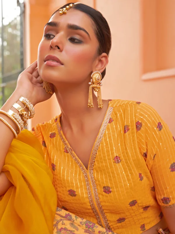 Mustard Crepe Silk Digital Floral Printed Lehenga Choli With Dupatta Janasya 8150