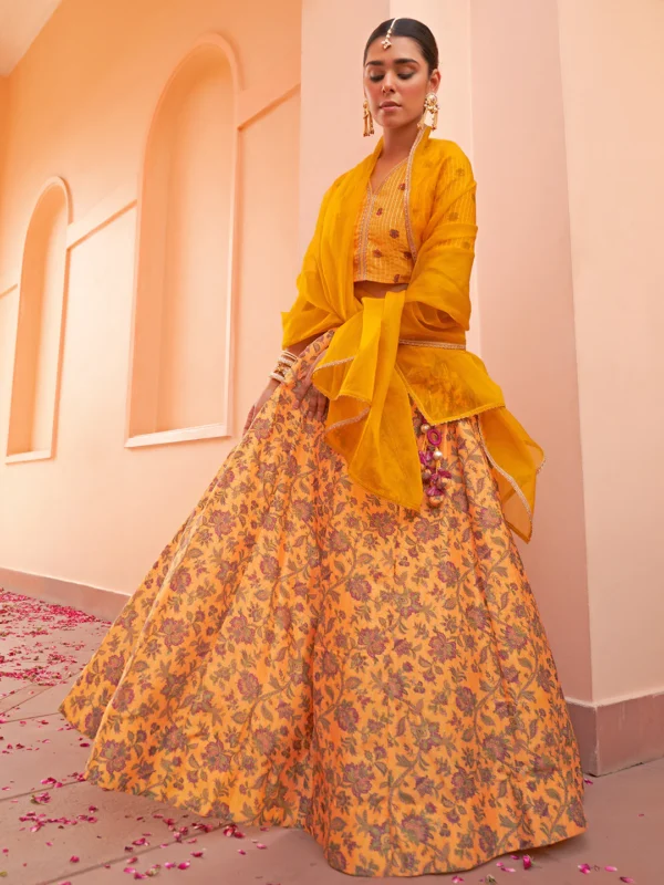 Mustard Crepe Silk Digital Floral Printed Lehenga Choli With Dupatta Janasya 9026