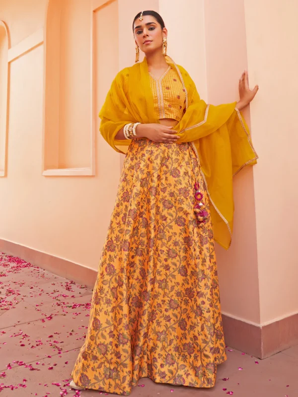 Mustard Crepe Silk Digital Floral Printed Lehenga Choli With Dupatta Janasya 9377
