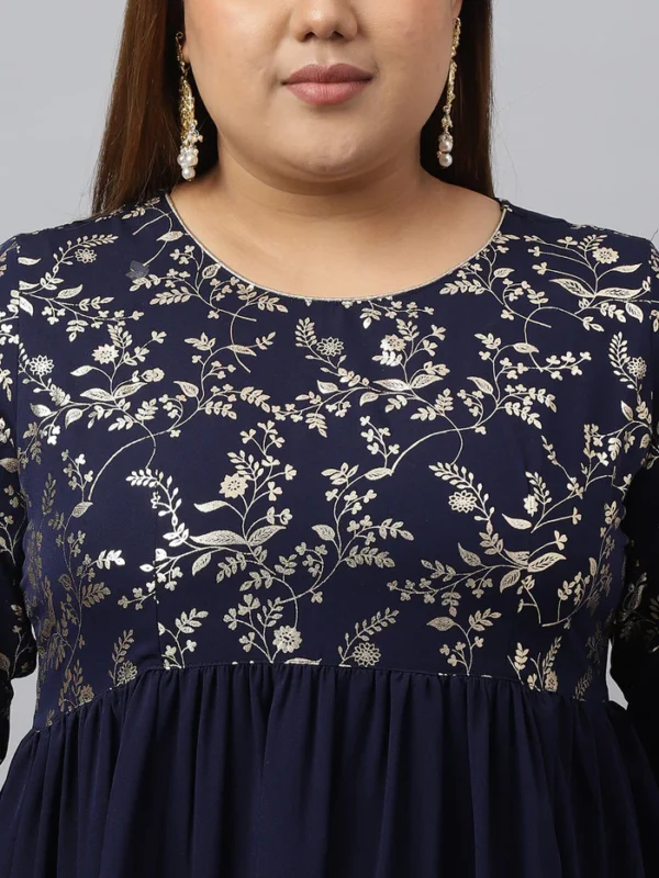 Navy Blue Crepe Foil Printed Flared Kurta Janasya 600