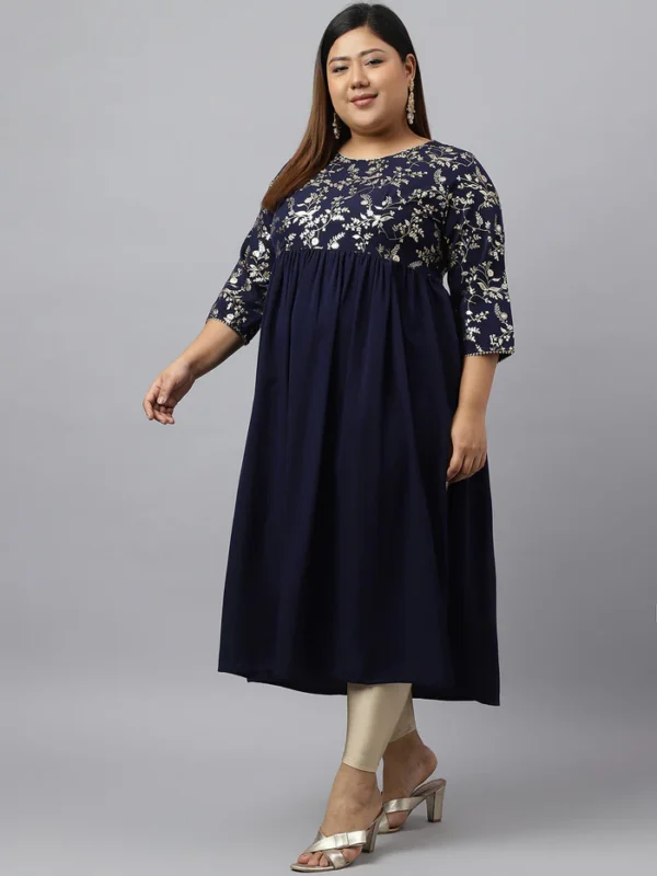 Navy Blue Crepe Foil Printed Flared Kurta Janasya 6265