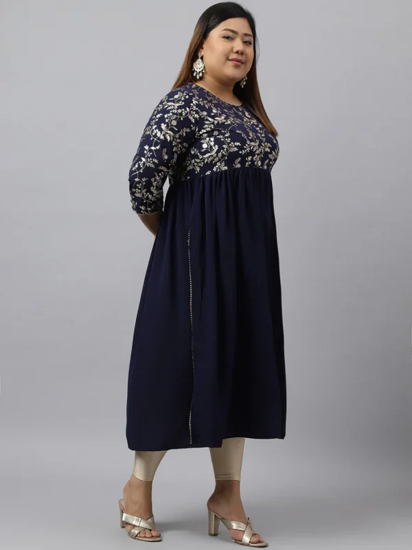 Navy Blue Crepe Foil Printed Flared Kurta Janasya 6875