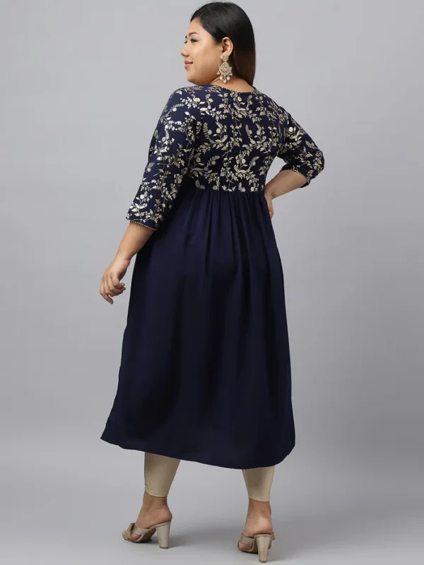 Navy Blue Crepe Foil Printed Flared Kurta Janasya 8600