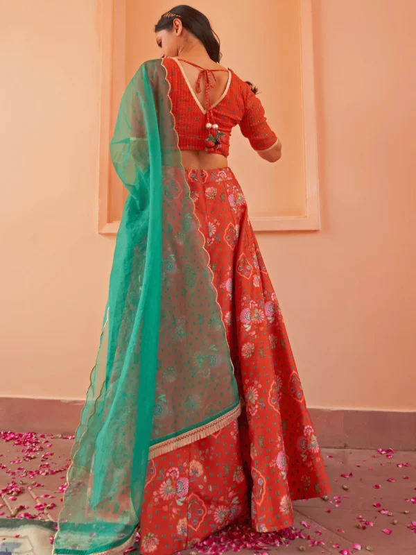 Orange Crepe Silk Digital Floral Printed Lehenga Choli With Dupatta Janasya 4864