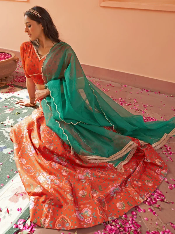Orange Crepe Silk Digital Floral Printed Lehenga Choli With Dupatta Janasya 6249