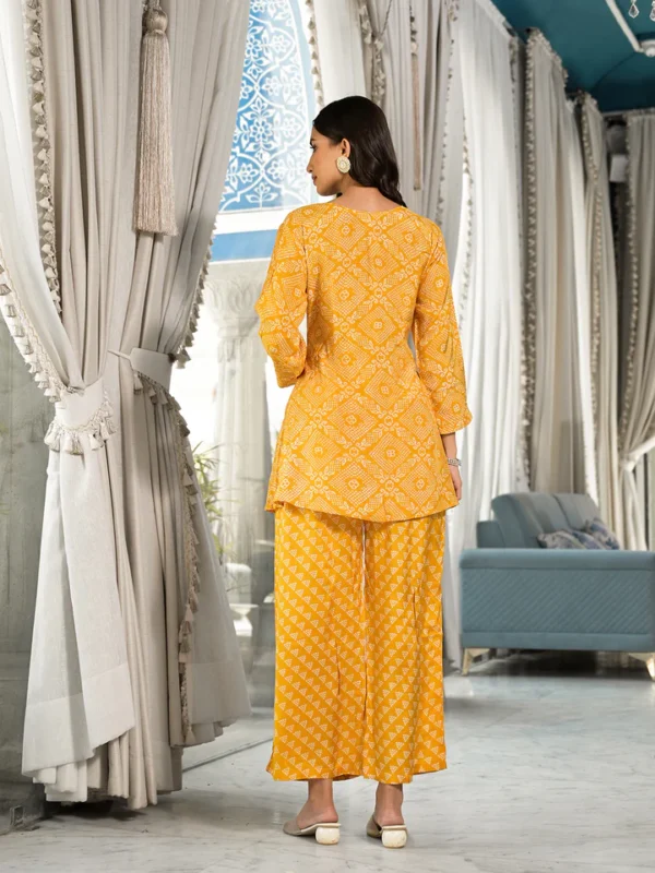 Mustard Yellow Digital Print Gota Work Pure Muslin Co-ord Set - Image 4